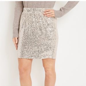 Maurices Cream and Silver Sequin Sparkly High Rise Skirt - Size Medium